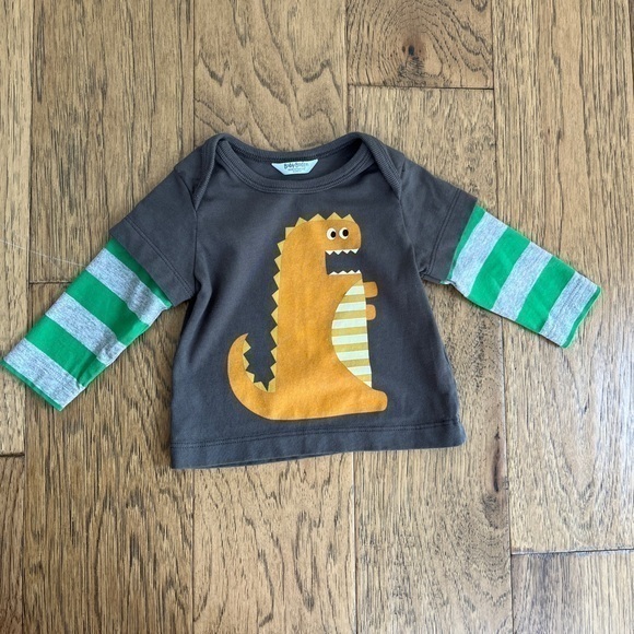 Baby‎ Boden Cute Dinosaur Gray Long Sleeve Cotton Shirt 0-3 mo, VGUC - Picture 2 of 5